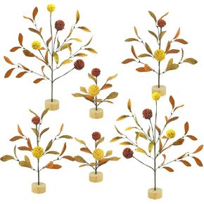 TORONTOKYO 6 Pieces Small Artificial Fall Trees, Faux Autumn Tabletop Trees with Billy Balls Wooden Base Village Mini Trees Fall Table Centerpieces for Harvest Wedding Party Home Decor