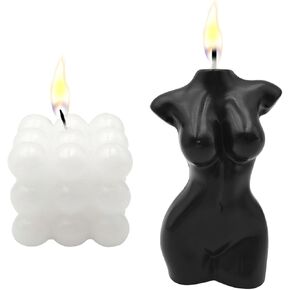 2 Pieces Bubble Candle and Female Body Shaped Candle, Cube Cube Soy Wax Candle for Bedroom Bathroom Wedding Use or Gifting, Cute Wax Candles Home Decor and Gifting