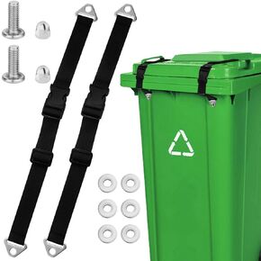 2Pcs Trash Can Lid Lock, Proof Trash Can Lock, , Adjustable Trash Can Lock Rash Can Lock Belt with With Screw Tool and 6 Washers, Garbage Can Locks Trash Can Locks for Animals Raccoons Squirrels