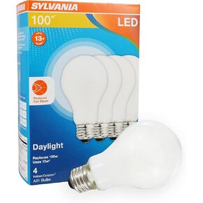 Sylvania Reduced Eye Strain A21 LED Light Bulb, 100W = 15W, 13 Year, Dimmable, Frosted, 5000K, Daylight - 4 Pack (40660)