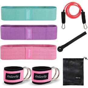 Resistance Bands Exercise Bands for Legs and Butt,Fabric Non Slip Hip Fitness Booty Workout Bands, Set of 8 Resistance with Door Anchor Legs Ankle Straps for Men Women Gym Home Fitness yoga