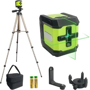 Cross Line Laser Level with Tripod, 100Ft Self-leveling Green Cross Line Laser Level with 360° Swivel Base for Construction, Leveling Projects, Batteries & Carry Bag Included