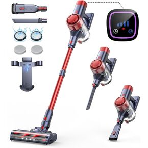 Cordless Vacuum Cleaner, 38Kpa Vacuum Cleaners for Home, Stick Vacuum with Charging Dock 450W Brushless Motor, Automatically Adjust Suction, Wireless Vacuum for Pet Hair/Carpet/Hard Floor, Red