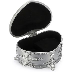 صندوق موسيقى عتيق من ELLDOO، صندوق مجوهرات موسيقي على شكل قلب معدني فضي، صندوق تذكار، صندوق تخزين مجوهرات صغير هدية للفتيات والنساء (اللحن: You are My Sunshine) in Kuwait