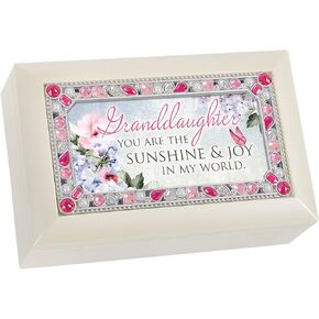 Cottage Garden Granddaughter You are Sunshine Pink Jeweled Ivory Petite Music Box Plays You Light Up My Life