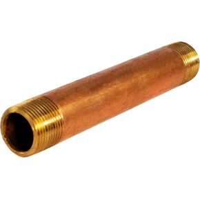 6 inch Long Brass Nipple Pipe Fitting with 3/4" Nominal Diameter and NPT Ends