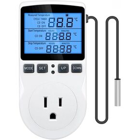 Digital Temperature Controller Thermostat Timer, Reptile Thermostat Controller, Day Night Timer, 110V, Temperature Controlled Outlet Plug, Heating Cooling Control with Sensor