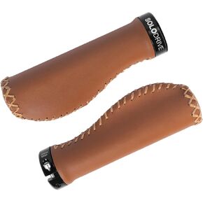 Ergonomic Design Lock on Bike Grips, PU Leather Bike Handlebar Grips, Hand-Stitched Beach Cruiser Bike Grips, Fits Most 22.2mm (7/8") Bicycle Handlebar (Brown)