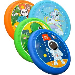 Cartoon Flying Discs Set for Kids Soft Platic Outdoor Family Game Beach Toys, 4 Pack, 20cm, 60g Each, Vivid Colors(Unicorn Horse,Dinasour,Zoo Animals, Astronauts)