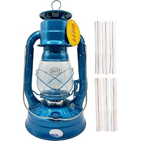 Light of Mine - Dietz #08 Air Pilot Blue with Gold Trim Oil Lantern with Replacement Wick Strips (Blue with Gold Trim)