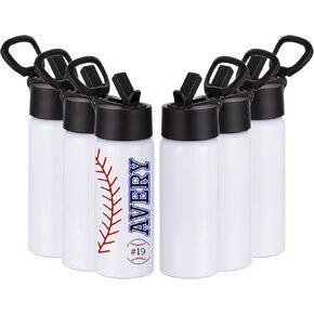 Kids Sublimation Water Bottle Blanks with Straw Lid & Handle, 6 Pack 16 oz Personalized Water Bottles Bulk, Stainless Steel, Leak Proof for Boys Girls to School Sports Travel Camping, DIY Gift, White
