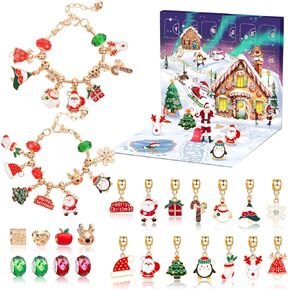 2024 Christmas Advent Calendar Bracelets, 24 Days Christmas Countdown Calendar with 2pcs DIY Charm Bracelets Kits,DIY Christmas Charm Bracelet Gifts