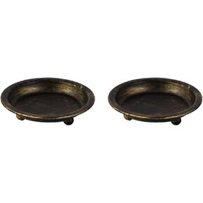 2PCS Black Gold Iron Candle Plate Retro Iron Plate Candle Holders Metal Candle Holders for Wedding Decoration Home Decor Bar Party