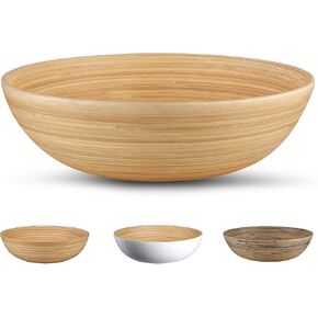 LEXA 12" Handmade Natural Bamboo Wooden Salad Bowl - 130Oz Lightweight Large Wooden Bowls for Food - Bamboo Wooden Fruit Bowl for Kitchen Counter, Wood Bowls for food - Wooden Serving Bowl for Snacks