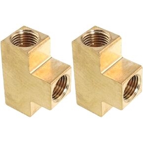 2Pcs Brass Barstock Tee, 3-Way T-Fittings Pipe Fittings, 1/8inch x 1/8inch x 1/8inch NPT Female Pipe Tee