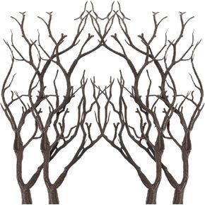 DECHOUS Plastic Manzanita Branches, 4Pcs Artificial Antler Dried Tree Branches 13.8 Plastic Dried Tree Branches for Decorating Art Witch Antler Twigs Branches for Wedding Halloween Home, Brown