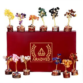 Crystal Tree Gifts for Women, Set of 12 Handcrafted Natural Stones Tree,Home and Office Decor,Positive Energy Tree for Home and Office Desk Décor, Birthday Gifts for Mom & Dad