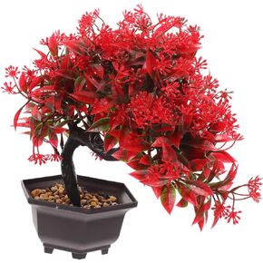 Welcome Pine Flower Potted Plant Table Decorations Green Decor Greenery Simulated Bonsai Tree Indoor Bonsai Japanese Decorations Faux Artificial Flower Red Plastic Office Household