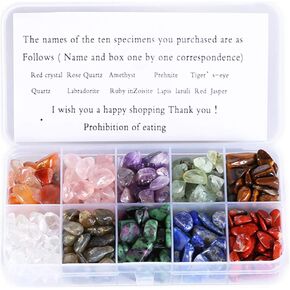 Crystal Quartz,10-Stone Mix:Red Crystal,Rose Quartz,Amethyst,Prehnite,Tiger's Eye, Quartz,Labradorite,Ruby in Zoisite,Lapis Lazuli,Red Jasper,Natural Tumbled Stones for Cabbing,0.5lb