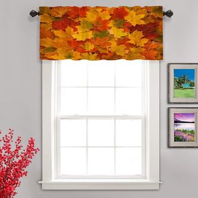 Shrahala Orange Autumn Fall Leaves Kitchen Valances, Yellow Fall Harvest Autumn Leaves Half Window Curtain Window Treatment Multilayer Polyester Blackout for Living Room Bathroom 52 x 18 in