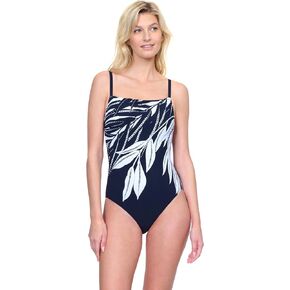 Gottex Nature’s Beauty Black and White Leafy Print Women’s Underwire One Piece Bathing Swim Suit with Adjustable Straps