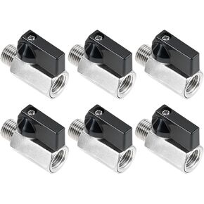 6Pcs 1/4" Brass Mini Ball Valve NPT Female x Male Shut-Off Valve, Mini Brass Ball Valve Shut Off Switch, 1/4 Inch Male x Female NPT Thread Pipe Fitting