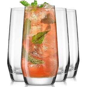 نظارات JoyJolt Gwen 18.5 أونصة Highball، 4 مجموعات زجاجية طويلة. نظارات شرب زجاجية كريستالية خالية من الرصاص. أكواب المياه، وأكواب موهيتو الزجاجية، وأواني بار توم كولينز الزجاجية، ومجموعة أكواب كوكتيل المشروبات المختلطة