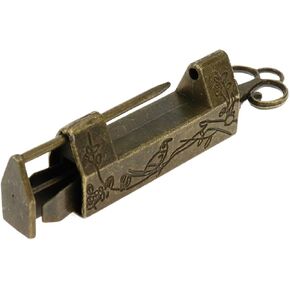 Quluxe Antique Chinese Lock and Key, Flower Bird Carved Retro Padlock Old Vintage Lock with Key for Jewelry Box- Bronze