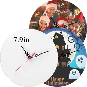 FOTN 3 Pcs Halloween Sublimation Clock Blanks Custom DIY Wall Clock Round Decorative Printing Wall Clock Battery Operated Clock for Halloween Thanksgiving Class Home Decor (7.9Inch)