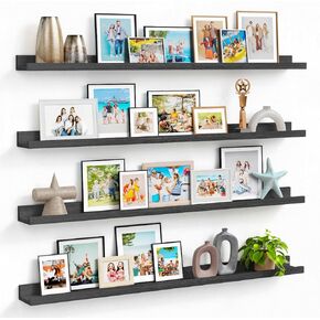 Forbena Floating Shelves for Wall 48 Inch Long Set of 4, White Picture Ledge Shelf for Living Room Wall Decor, Modern Wood Wall Shelves with Lip for Bedroom Photo Frames, Nursery Kids Books
