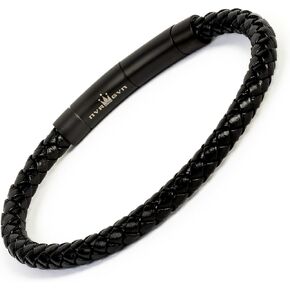 Leather Bracelet for Men Authentic Matte Black Clasp with Black Leather Cuff Gifts for Men Jewelry with Grit 2 sizes in 1 Adjustable