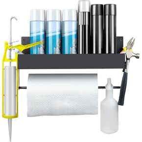 Spray Bottle Holder,Garage Paper Towel Holder with Shelf Garage Organizer Wall Mount with Hooks Heavy Duty Paint Bottle Organizer for Garage Home Tool Shed Workbench