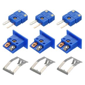 MECCANIXITY T Type Thermocouple Wire Connectors Male Plug with Panel Mount Mini Socket High Temperature 220°C(428°F) for Thermocouple Sensor Blue 3 Set