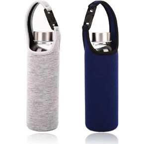 2 Pieces Water Bottle Carrier, LORITARIA Neoprene Sleeve Cup Carrier Pouch with Carrying Handle,Fit for 16oz-21oz Portable Sport Water Bottle - Gray, Dark Blue