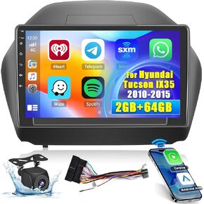 لراديو Hyundai Tucson IX35 2010-2015، 8 Core 4+64GB Android 13 ستيريو سيارة 10.1 بوصة IPS شاشة لمس راديو السيارة مع Apple Carplay اللاسلكي Android Auto 59UI GPS WiFi 32EQ DSP كاميرا احتياطية