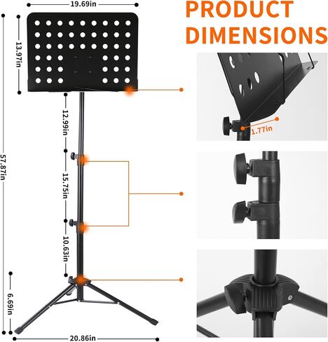 AODSK Sheet Music Stand,2 in 1 Dual-Use Folding Sheet Music Stand & Desktop Book Stand with Portable Carrying Bag & Music Sheet Clip Holder & Sheet Music Book(Black) (AS-M55) in Saudi Arabia