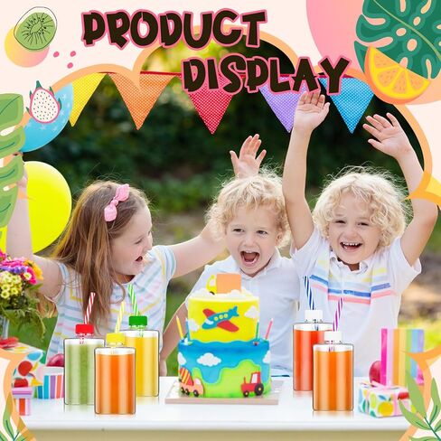 Yinkin 24 Set 10 oz Plastic Juice Bottles with Lids and Straws Clear Square Juice Bottles with Colorful Hole Lids Reusable Beverages Containers for Juicing Smoothie Tea Birthday Party Colorful Gifts in Saudi Arabia