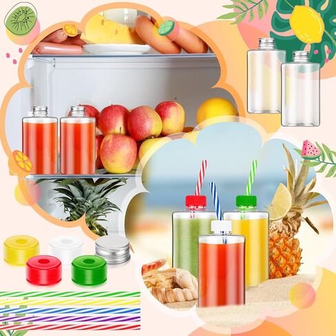 Yinkin 24 Set 10 oz Plastic Juice Bottles with Lids and Straws Clear Square Juice Bottles with Colorful Hole Lids Reusable Beverages Containers for Juicing Smoothie Tea Birthday Party Colorful Gifts in Saudi Arabia