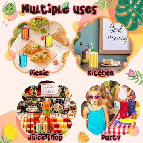 Yinkin 24 Set 10 oz Plastic Juice Bottles with Lids and Straws Clear Square Juice Bottles with Colorful Hole Lids Reusable Beverages Containers for Juicing Smoothie Tea Birthday Party Colorful Gifts in Saudi Arabia