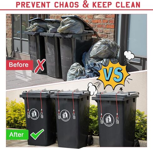 سلة المهملات قفل 4 حزمة، يمكن قفل القمامة للحيوانات تتوقف عن البحث عن سلة المهملات شديدة التحمل، قفل غطاء معدني عالمي لعلب القمامة في الهواء الطلق مع حبل سلك مطلي بالنايلون in Kuwait