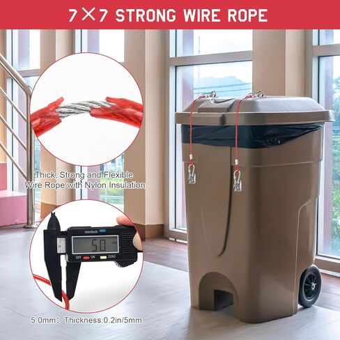 سلة المهملات قفل 4 حزمة، يمكن قفل القمامة للحيوانات تتوقف عن البحث عن سلة المهملات شديدة التحمل، قفل غطاء معدني عالمي لعلب القمامة في الهواء الطلق مع حبل سلك مطلي بالنايلون in Kuwait