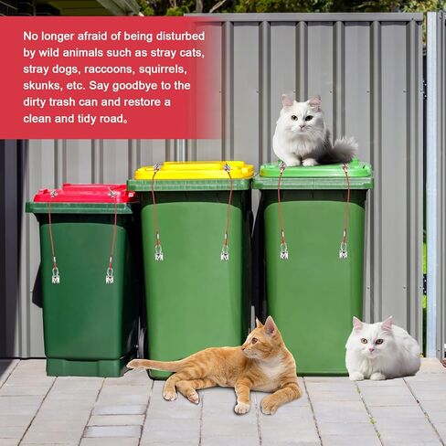 سلة المهملات قفل 4 حزمة، يمكن قفل القمامة للحيوانات تتوقف عن البحث عن سلة المهملات شديدة التحمل، قفل غطاء معدني عالمي لعلب القمامة في الهواء الطلق مع حبل سلك مطلي بالنايلون in Kuwait