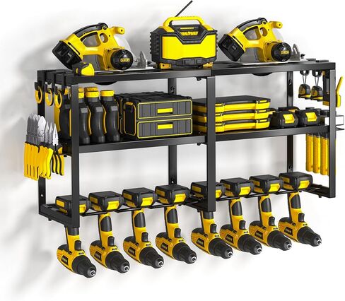 Heavy Duty Metal Power Tool Organizer, 8 Drill Bit Holders Wall Mount, Easy to Install Garage Tool Rack with Pliers and Hammer Holders for Workshop, Shed and Garage Organization Storage - Green in Saudi Arabia