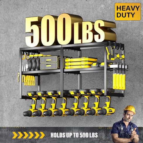 Heavy Duty Metal Power Tool Organizer, 8 Drill Bit Holders Wall Mount, Easy to Install Garage Tool Rack with Pliers and Hammer Holders for Workshop, Shed and Garage Organization Storage - Green in Saudi Arabia