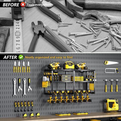 Heavy Duty Metal Power Tool Organizer, 8 Drill Bit Holders Wall Mount, Easy to Install Garage Tool Rack with Pliers and Hammer Holders for Workshop, Shed and Garage Organization Storage - Green in Saudi Arabia