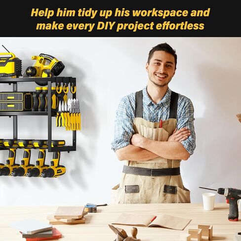 Heavy Duty Metal Power Tool Organizer, 8 Drill Bit Holders Wall Mount, Easy to Install Garage Tool Rack with Pliers and Hammer Holders for Workshop, Shed and Garage Organization Storage - Green in Saudi Arabia