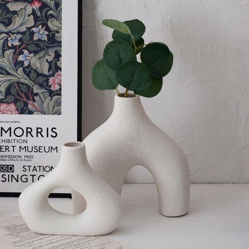مزهرية سيراميك بيضاء حديثة لديكور المنزل، مزهرية سيراميك مجوفة من YSJILIDE، طراز بوهو الشمالي البسيط للطاولة/المنزل/الزفاف/رف الكتب/المكتب/الحفلة in Kuwait