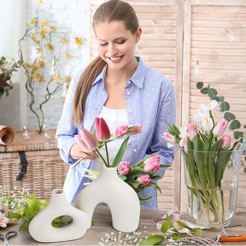 مزهرية سيراميك بيضاء حديثة لديكور المنزل، مزهرية سيراميك مجوفة من YSJILIDE، طراز بوهو الشمالي البسيط للطاولة/المنزل/الزفاف/رف الكتب/المكتب/الحفلة in Kuwait