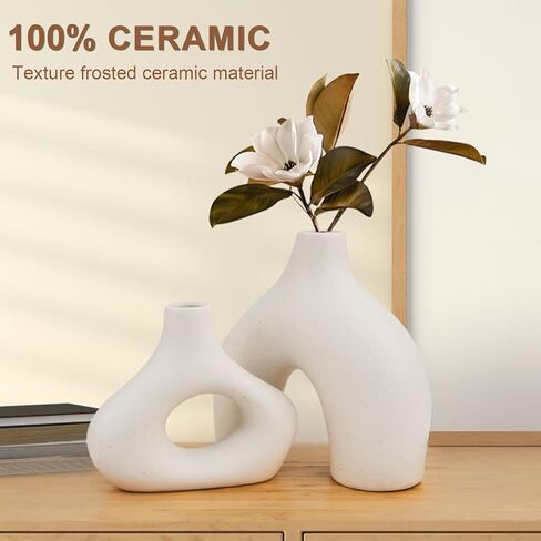 مزهرية سيراميك بيضاء حديثة لديكور المنزل، مزهرية سيراميك مجوفة من YSJILIDE، طراز بوهو الشمالي البسيط للطاولة/المنزل/الزفاف/رف الكتب/المكتب/الحفلة in Kuwait