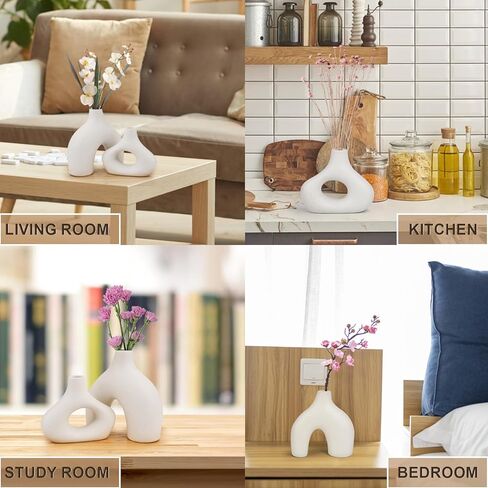 مزهرية سيراميك بيضاء حديثة لديكور المنزل، مزهرية سيراميك مجوفة من YSJILIDE، طراز بوهو الشمالي البسيط للطاولة/المنزل/الزفاف/رف الكتب/المكتب/الحفلة in Kuwait